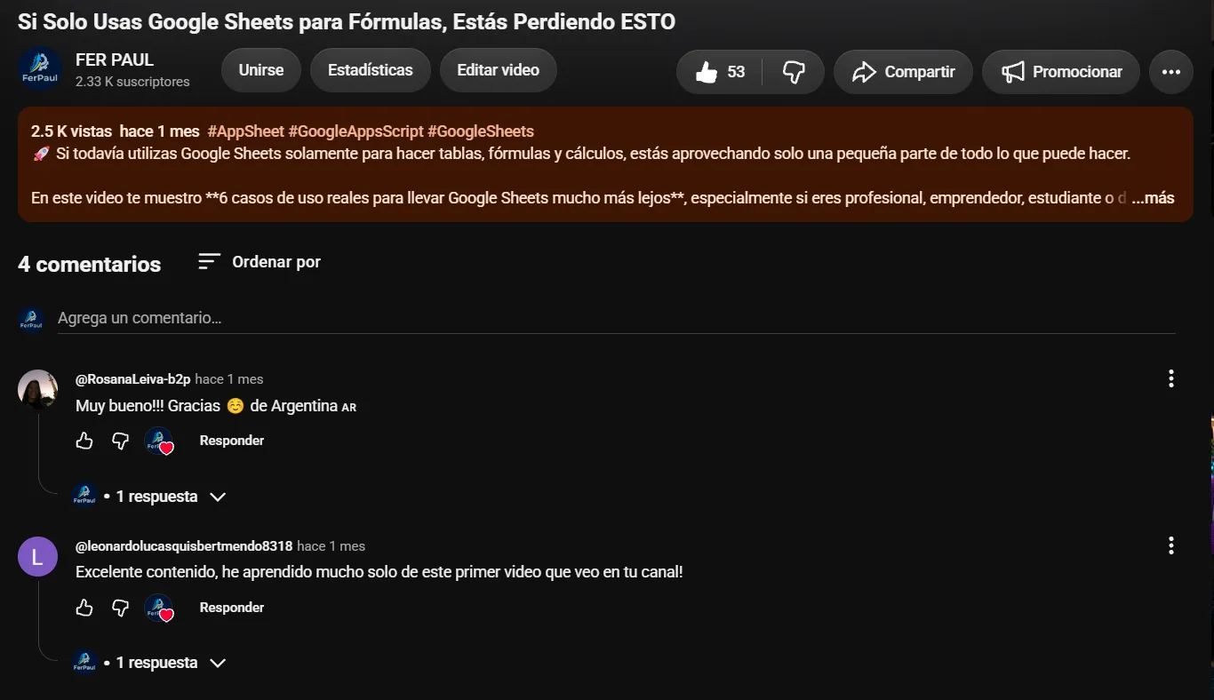 Captura real: Comentarios · Si solo usas Google Sheets…