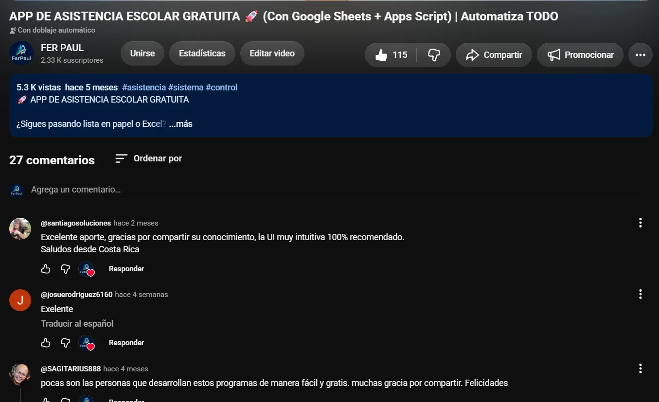 Captura real: Comentarios · App de asistencia escolar