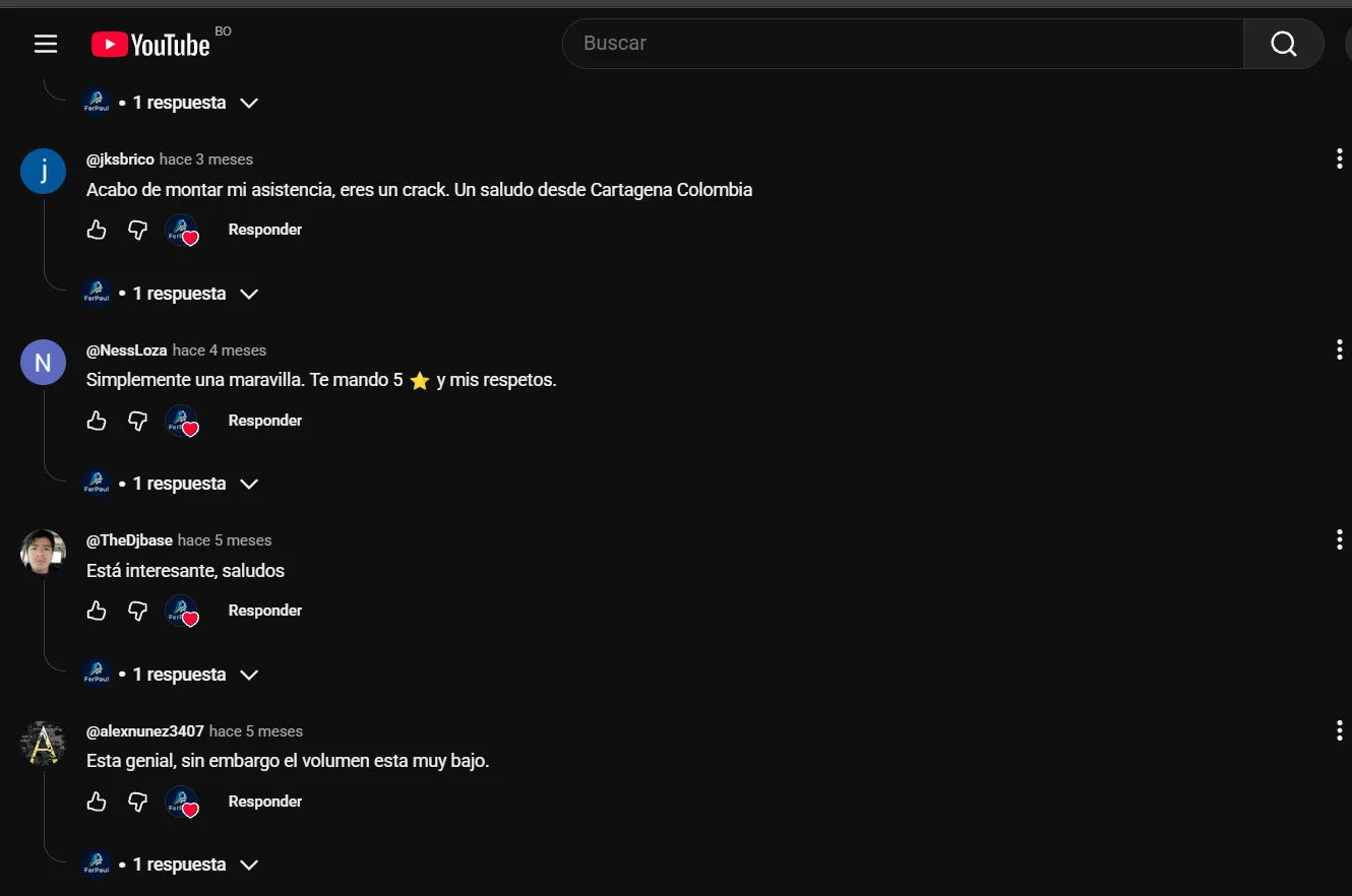 Captura real: Más comentarios del canal
