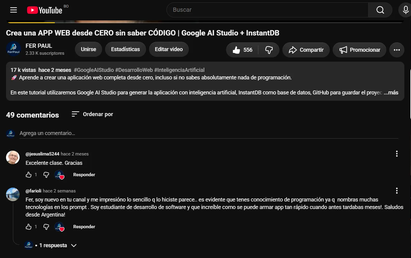 Captura real: Comentarios · Crea una APP WEB desde CERO